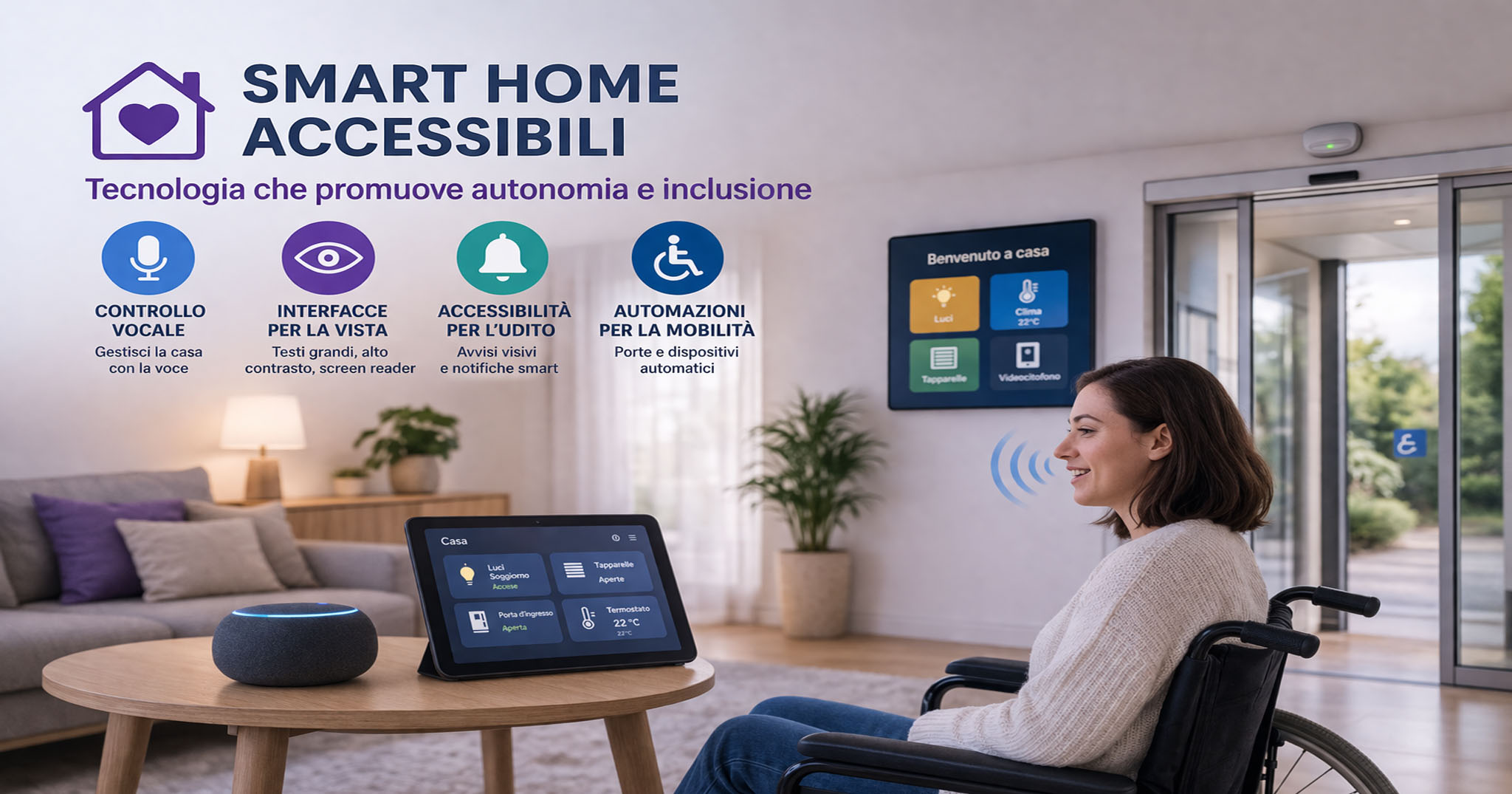 Home Smart Smart home accessibile con tecnologie AI e IoT che permettono a una persona con disabilità di controllare la casa in autonomia