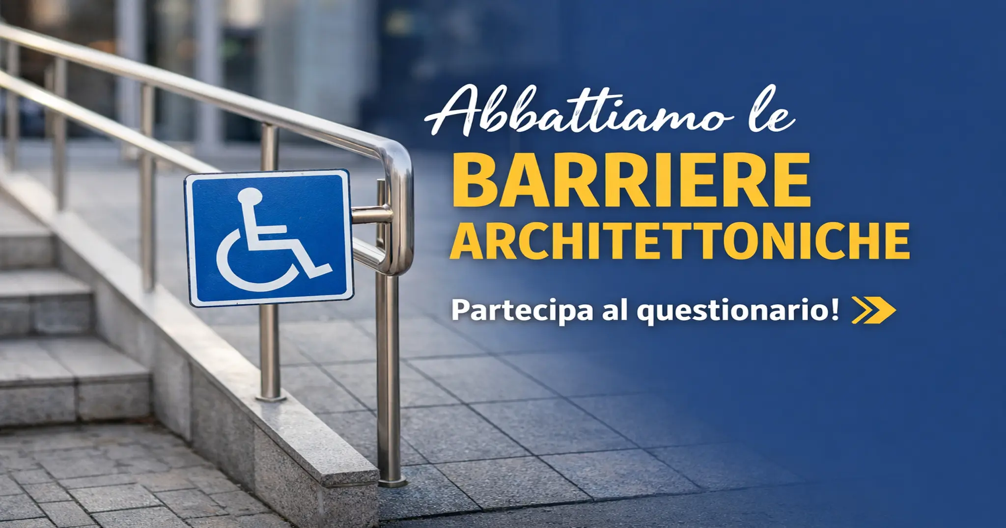 Rampa di accesso per carrozzine accanto a una scala, simbolo di accessibilità e superamento delle barriere architettoniche.