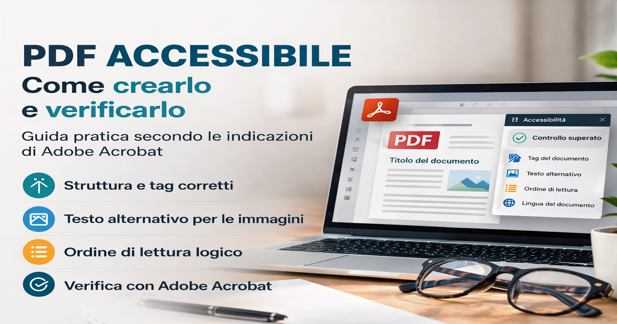 Illustrazione di PDF accessibile con strumenti di verifica in Adobe Acrobat